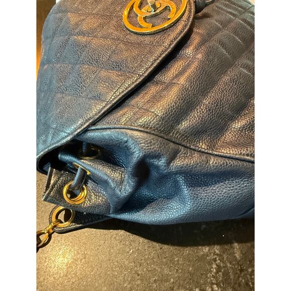 Chanel Vintage Navy Caviar Lambskin Backpack 24k Gold Hardware 80s 90s main image 6